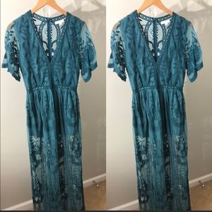 Honey Punch Romper Maxi - Teal - size medium